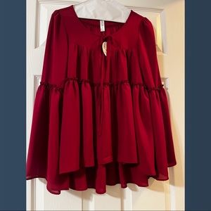 Wine Babydoll Bell Sleeved Top, NWT